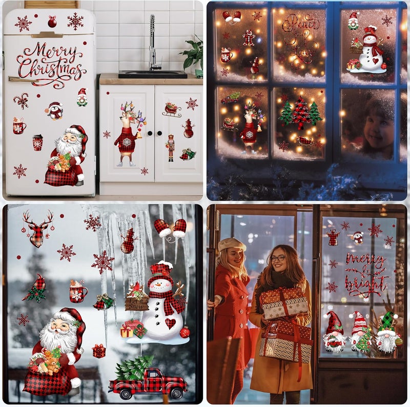 BORAMDO Christmas Window Clings 12 Sheets, Buffalo Plaid Xmas Window Decals Stickers Removable Holiday Decorations for Home & Office, 12 Styles - Image 5